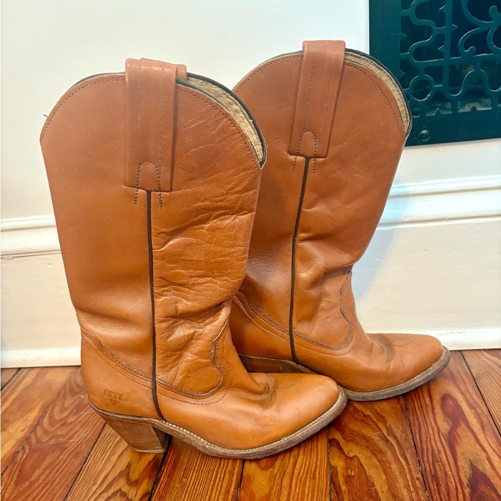 Frye Cognac Heeled Western Boots Women's Size 5